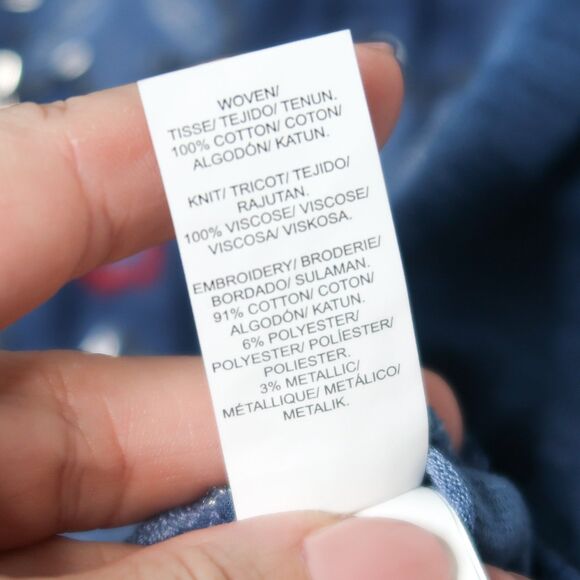 Lucky Brand Womens Tank Top Size‎ Large Blue Red Embellished Beaded Floral USA - Picture 5 of 9